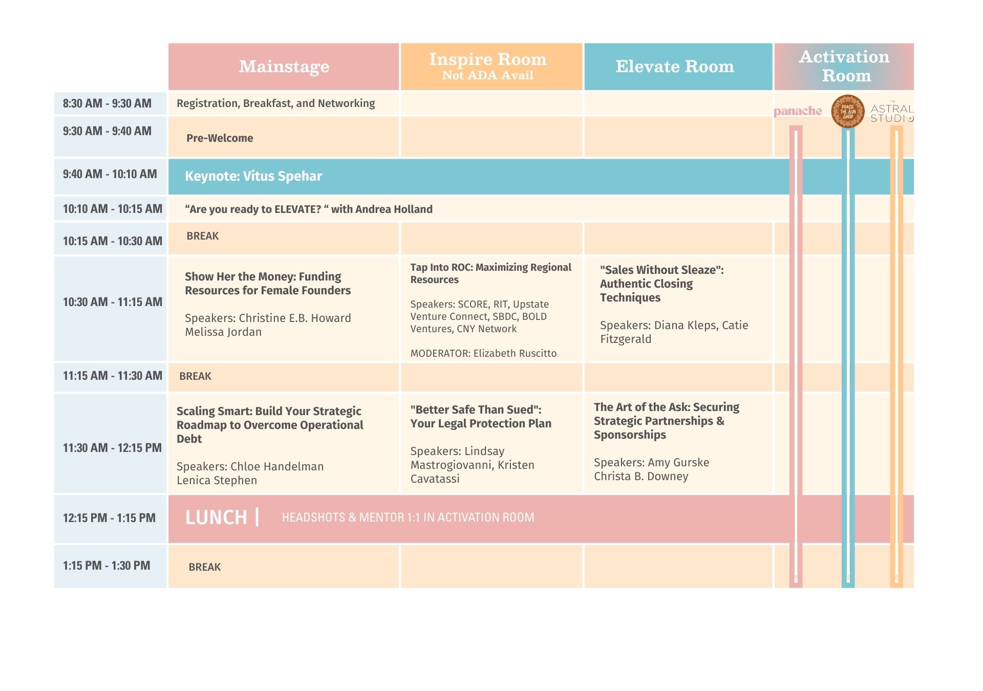 Elevate Women's Business Summit Agenda Day 1